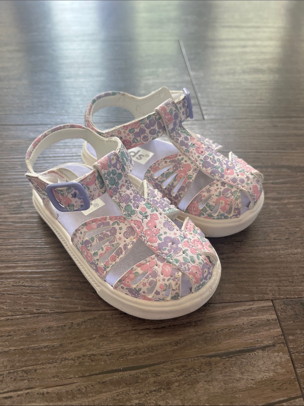 Keds Toddler Girl Floral Strappy Sandals in Pastel Pink and Purple Size 4